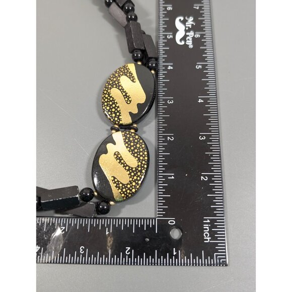 Vintage Japan Black Gold tone Double Strand Beaded Long Bold Necklace 30 in - Picture 16 of 16